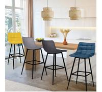 IDMarket Tabourets de bar MADY en velours Lot de 4 - mix bleu, gris clair, gris foncé, jaune