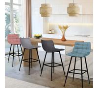 IDMarket Tabourets de bar MADY Velours mix color pastel bleu, gris clair, gris foncé, rose – Lot de 4