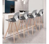 IDMarket Tabourets de bar SARA – Lot de 4 motifs patchworks noirs, gris et blancs