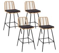 IDMarket - Lot de 4 tabourets de Bar Summer Effet rotin Pied métal Noir