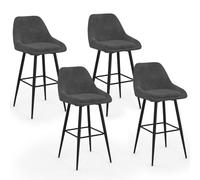 IDMarket - Lot de 4 tabourets de Bar THALYA en Velours Gris foncé avec Demi-accoudoirs