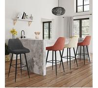 IDMARKET Lot de 4 tabourets de bar THALYA en velours mix color gris foncé, terracotta x2, beige avec demi-accoudoirs
