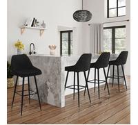 IDMARKET Lot de 4 tabourets de bar THALYA en velours noir avec demi-accoudoirs