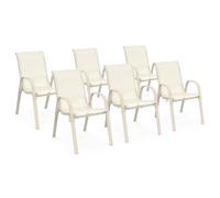 IDMarket - Lot de 6 chaises de Jardin LYMA métal et textilène empilables Beige