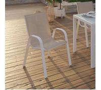IDMARKET Lot de 6 chaises de jardin LYMA métal et textilène empilables blanc et beige