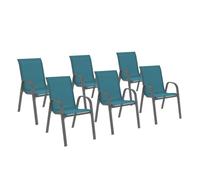 IDMarket - Lot de 6 chaises de Jardin LYMA métal et textilène empilables Bleu Canard