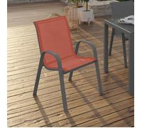 IDMARKET Lot de 6 chaises de jardin LYMA métal et textilène empilables gris noir et terracotta