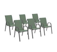IDMarket – Lot de 6 chaises de jardin LYMA en métal et textilène empilables Vert olive