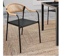 IDMARKET Lot de 6 chaises de jardin MADEIRA métal, cordage et textilène noir et rotin clair
