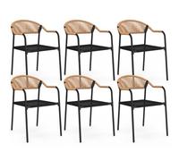 IDMARKET Lot de 6 chaises de jardin MADEIRA métal, cordage et textilène noir et rotin clair
