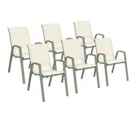 IDMarket – Lot de 6 chaises de jardin NOUMEA métal et textilène empilables Vert/Bois