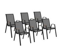 IDMARKET Lot de 6 chaises de jardin NOUMEA métal et textilène empilables noir et bois