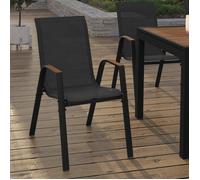 IDMARKET Lot de 6 chaises de jardin NOUMEA métal et textilène empilables noir et bois