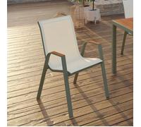 IDMARKET Lot de 6 chaises de jardin NOUMEA métal et textilène empilables vert et bois