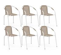 IDMarket - Lot de 6 chaises de Jardin Thelma métal et textilène empilables Blanc et Beige