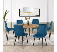 IDMarket – Lot de 6 chaises Mila en velours bleu pour salle à manger