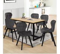 Lot De 6 Chaises Robine En Velours Gris Foncé Pieds Noirs