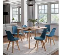 IDMarket Chaises scandinaves SARA – Lot de 6 – Bleu canard pour salle à manger