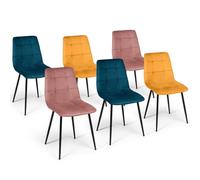 IDMarket - Lot de 6 chaises Mila en Velours Mix Color Bleu x2, Jaune Ocre x2, Rose x2