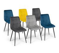 IDMarket - Lot de 6 chaises Mila en Velours Mix Color Bleu x2, Gris foncé x2, Gris Clair, Jaune