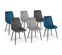 IDMARKET Lot de 6 chaises MILA en velours multicolore - Bleu x2, Gris foncé x2, Gris clair x2