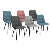 IDMarket - Lot de 6 chaises Mila en Velours Mix Color Pastel Bleu x2, Gris foncé x2, Gris Clair, Rose
