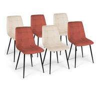 IDMarket - Lot de 6 chaises MILA en velours mix color - 3 terracotta, 3 beige