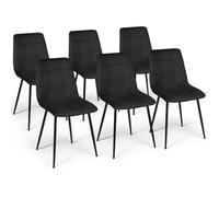 IDMarket – Lot de 6 chaises Mila – Velours noir – Pour salle à manger – H.45 cm – Non pliables