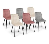 IDMarket – Chaises Mila Mix Color Pastel – Lot de 6 (Rose x2, Gris clair x2, Beige x2)