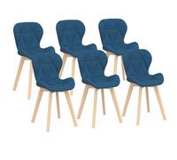 IDMarket - Lot de 6 chaises ROBINE en Tissu Bleu Canard pour Salle à Manger
