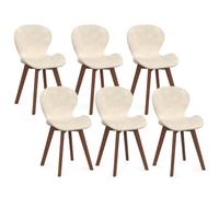 IDMarket - Lot de 6 chaises ROBINE en Tissu Chenille Beige Pieds Noyer