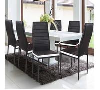 IDMARKET Lot de 6 chaises ROMANE noires bandeau blanc pour salle à manger