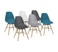 IDMarket - Lot de 6 chaises Sandra Mix Color Blanc, Gris Clair, Gris foncé x2, Bleu Canard x2
