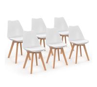 IDMarket – Lot de 6 chaises Sara scandinaves blanches pour salle à manger H. 79,5 cm