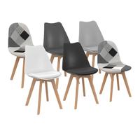 IDMarket - Lot de 6 chaises scandinaves SARA Gris foncé, Gris Clair, Blanc, Noir et patchworks Noirs, Gris et Blancs