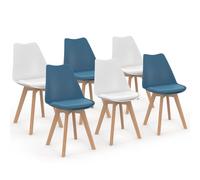 IDMarket – Lot de 6 chaises scandinaves SARA – 3x Bleu Canard / 3x Blanc