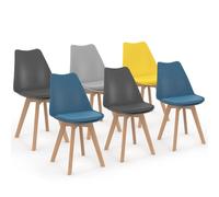 IDMarket - Lot de 6 chaises scandinaves SARA Mix Color Bleu x2, Gris Clair, Gris foncé x2, Jaune