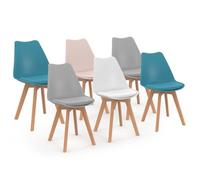 IDMarket - Lot de 6 chaises scandinaves SARA Mix Color pastel, Rose, Blanc, Gris clair x2 Bleu x2