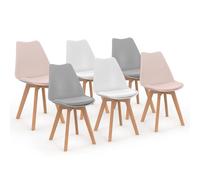 IDMarket - Lot de 6 chaises scandinaves SARA - mix pastel rose x2, gris clair x2, blanc x2