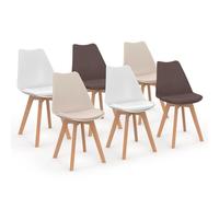 IDMarket - Lot de 6 chaises scandinaves SARA Mix Color Taupe, Beige et Blanc