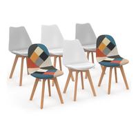 IDMarket - Lot de 6 chaises scandinaves SARA - Blanc x2, Gris clair x2, patchworks multi-couleurs