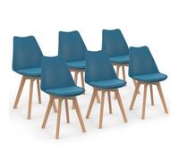 IDMarket Chaises scandinaves SARA – Lot de 6 – Bleu canard pour salle à manger