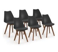IDMarket Chaises Sara – Lot de 6 scandinaves noires, pieds foncés pour salle à manger