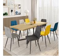 IDMarket – Chaises Mila en velours – Lot de 8 (Bleu x2, Gris foncé x2, Gris clair x2, Jaune x2)