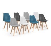 IDMarket - Lot de 8 chaises SARA Mix Color Blanc 2x Gris clair 2x Gris foncé 2x Bleu canard 2x