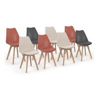 IDMarket - Lot de 8 chaises scandinaves SARA Mix Color Gris foncé x2, Terracotta x3, Beige x3