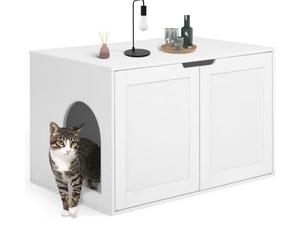 IDMarket - Maison de Toilette Chat - Cache-litière avec Doubles Portes Blanc