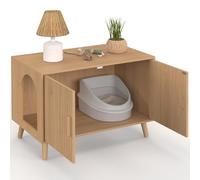 IDMarket - Maison de Toilette Chat Cache-litière Juliette avec Doubles Portes Lattes tasseau Bois Coloris chêne