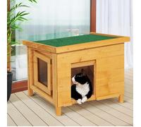 IDMARKET Maison pour chat niche en bois avec porte basculante à lamelles