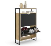 IDMarket - Meuble à Chaussures 12 Paires Boston 2 Portes Noires avec étagère supérieure Design Industriel